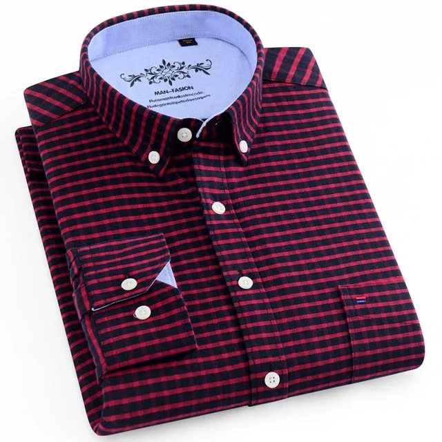 Men's Long Sleeves Plaid and Striped Oxford Dress Shirts