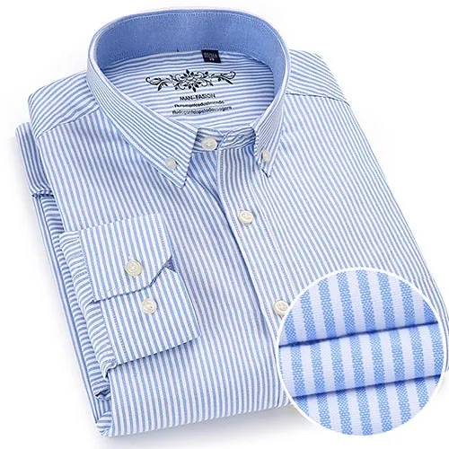 Men's Long Sleeves Plaid and Striped Oxford Dress Shirts