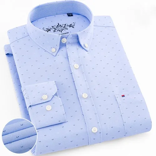 Men's Long Sleeves Plaid and Striped Oxford Dress Shirts