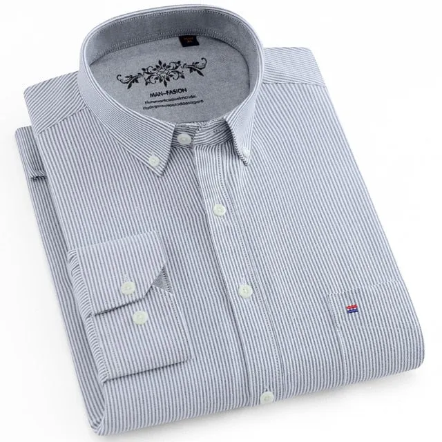 Men's Long Sleeves Plaid and Striped Oxford Dress Shirts