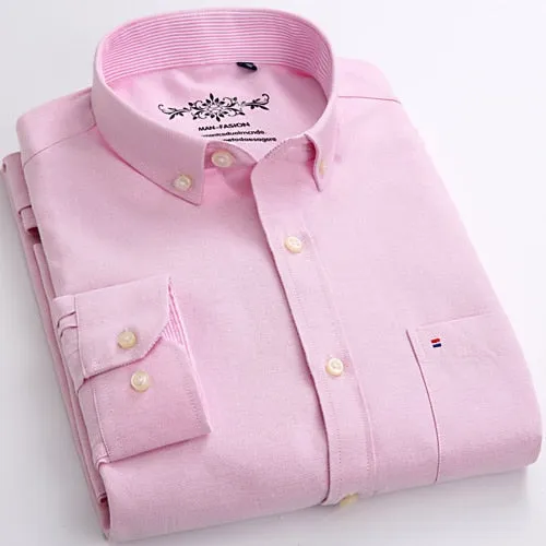 Men's Long Sleeves Plaid and Striped Oxford Dress Shirts