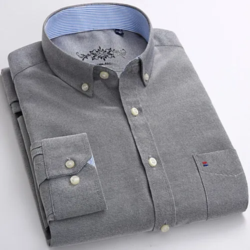 Men's Long Sleeves Plaid and Striped Oxford Dress Shirts