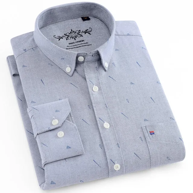 Men's Long Sleeves Plaid and Striped Oxford Dress Shirts