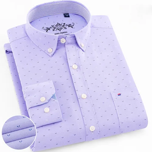 Men's Long Sleeves Solid Oxford Dress Shirt with Left Chest Pocket High-quality Male Casual Regular-fit Tops Button Down Shirts