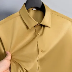 Men's Satin Lycra formal  Full Sleeve shirt Yellow
