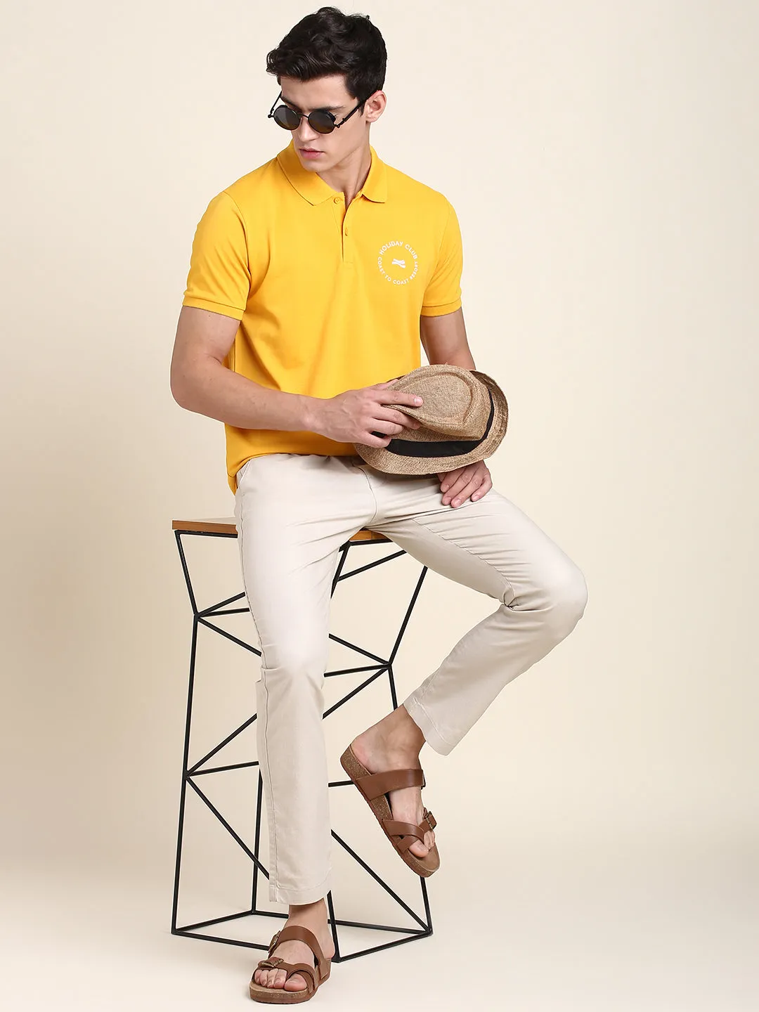 Men's Yellow Solid T-shirt