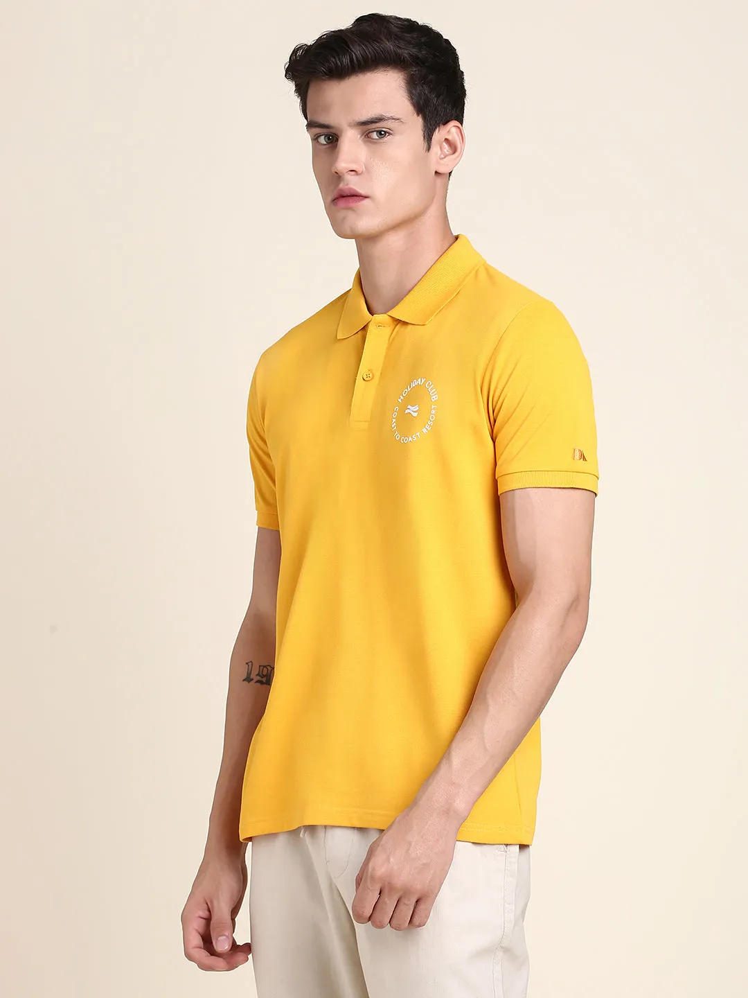 Men's Yellow Solid T-shirt