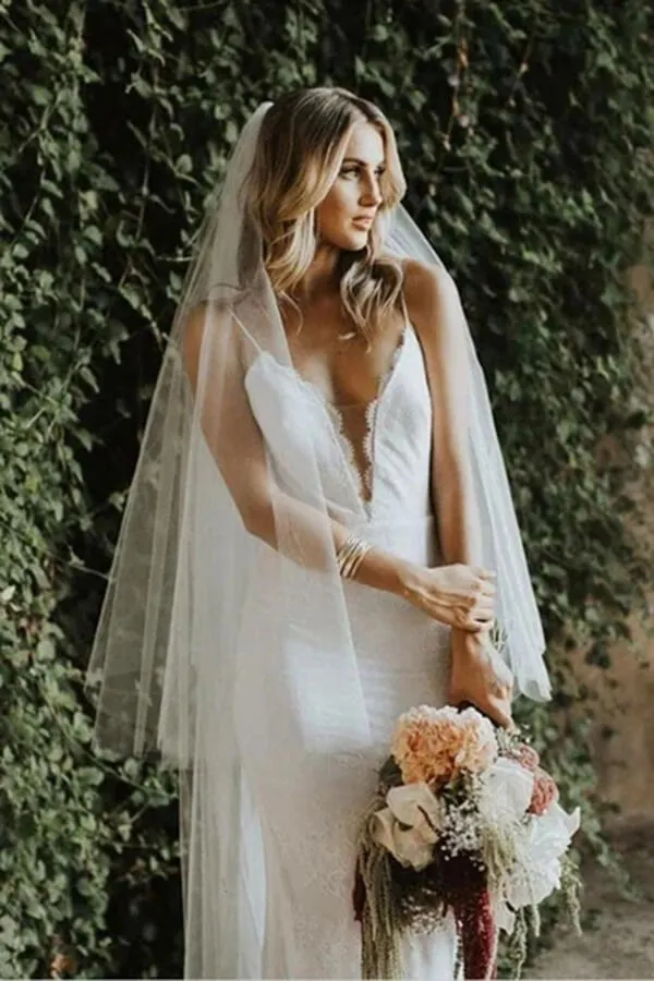 Mermaid V-neck Backless Wedding Dresses With Train, Wedding Gowns, SW581