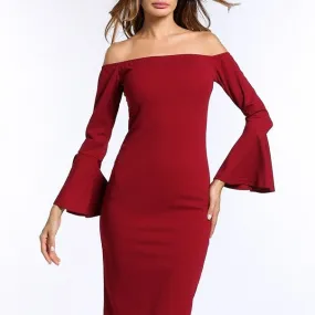 Off Shoulder Butterfly Long Sleeve Bodycon Dress