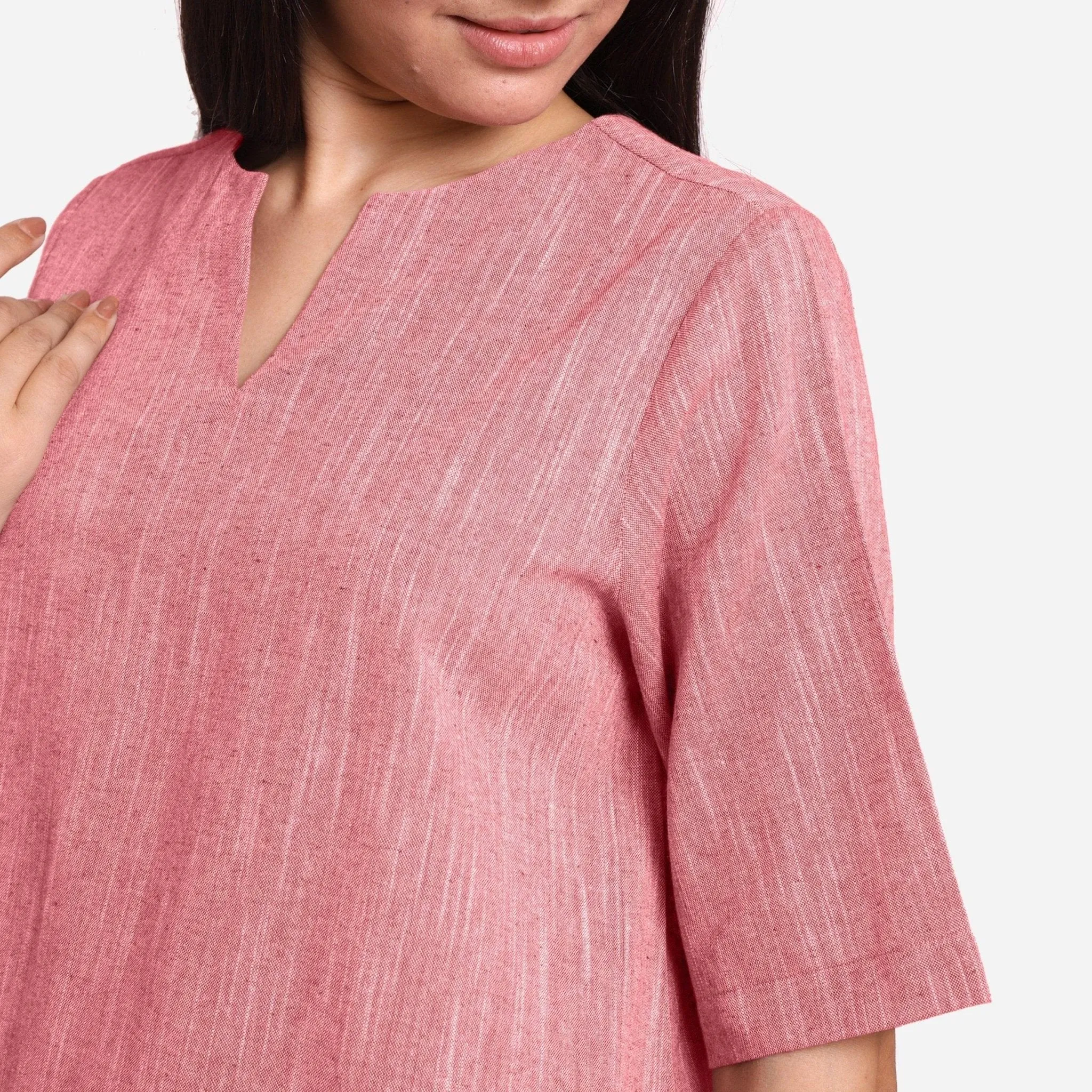 Pink Yarn Dyed 100% Cotton High-Low Tunic Top