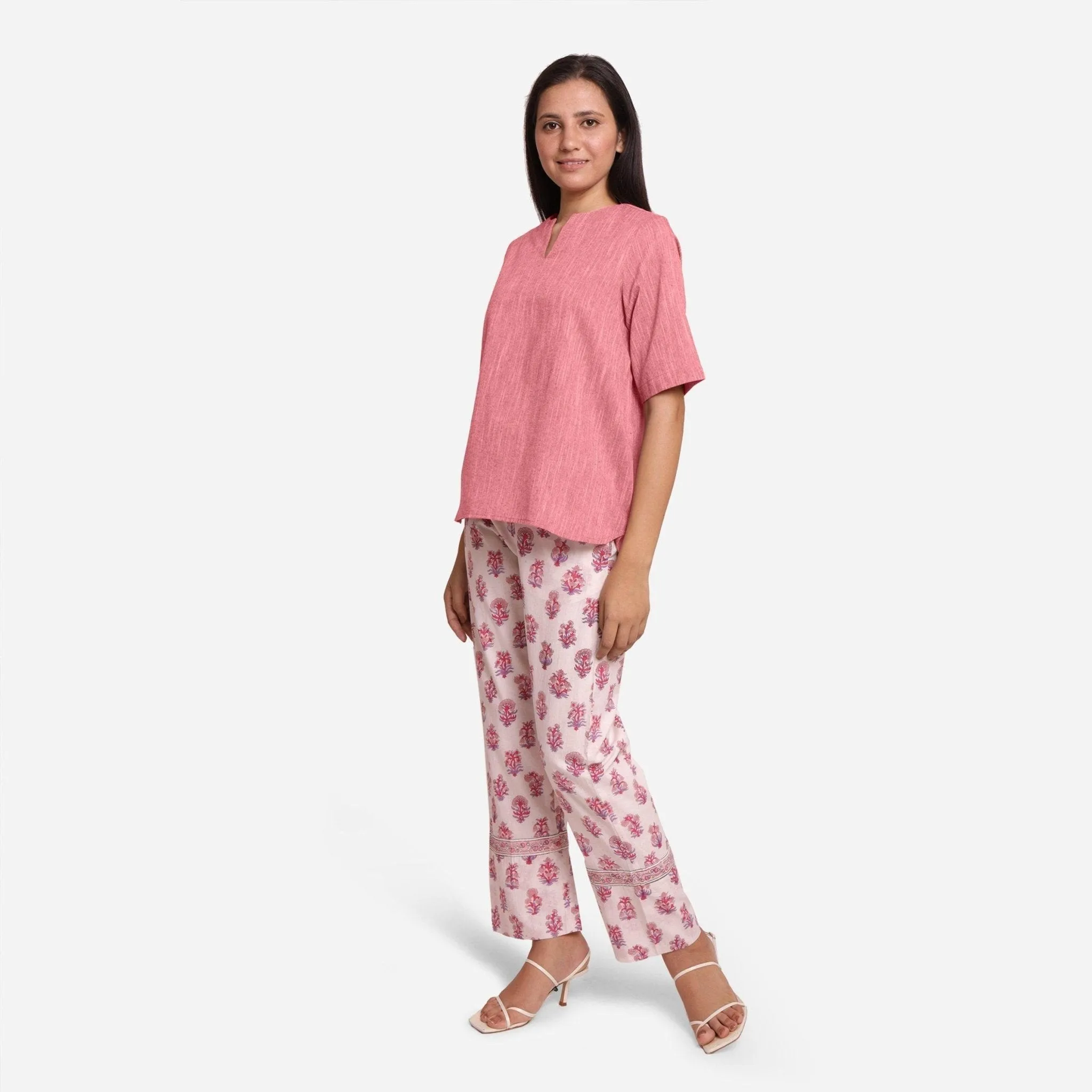 Pink Yarn Dyed 100% Cotton High-Low Tunic Top