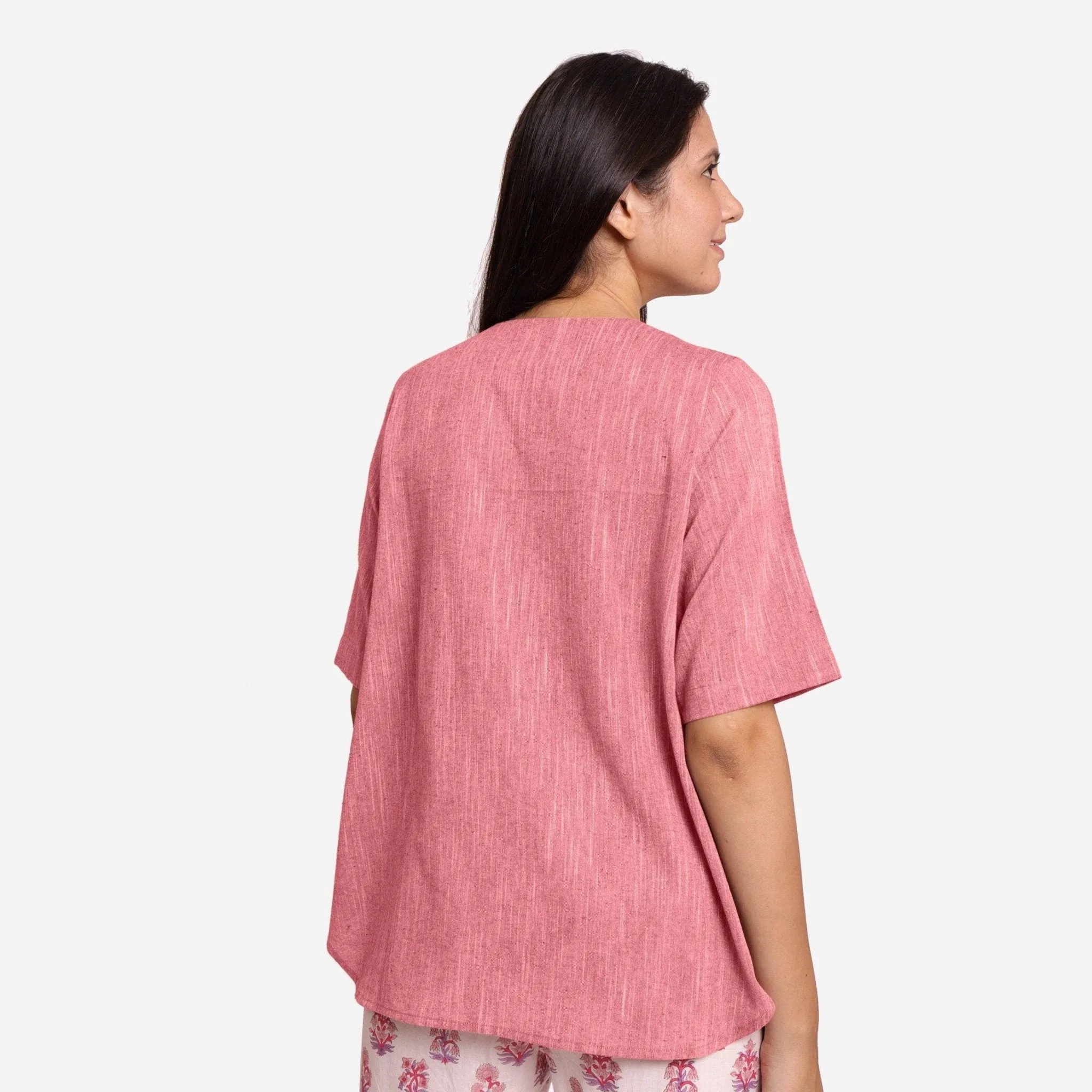 Pink Yarn Dyed 100% Cotton High-Low Tunic Top