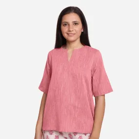 Pink Yarn Dyed 100% Cotton High-Low Tunic Top