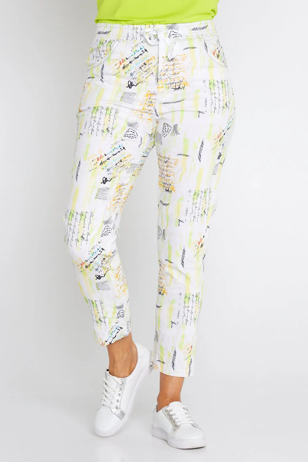Printed Crushed Drawstring Pants - Neon Graffiti