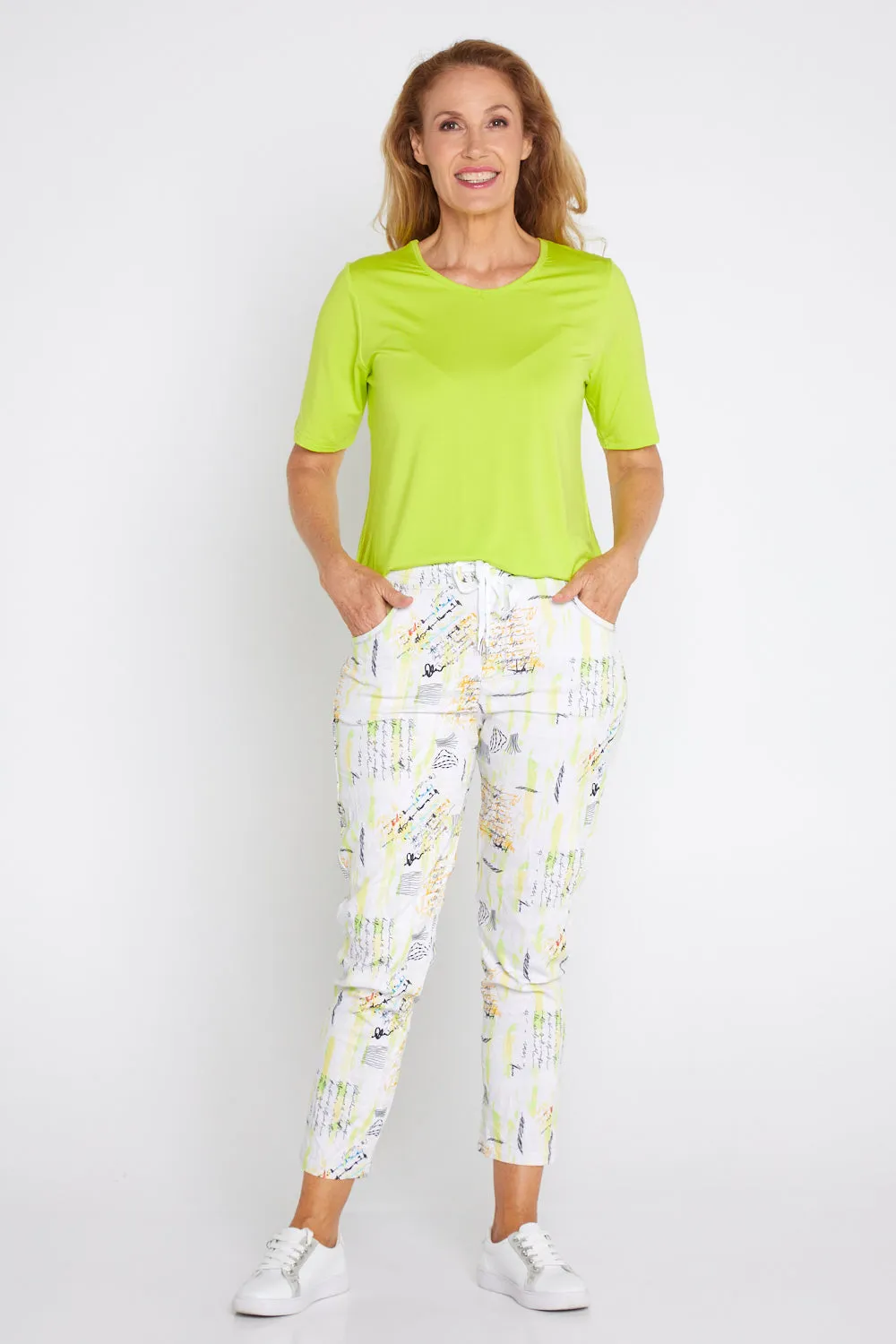 Printed Crushed Drawstring Pants - Neon Graffiti
