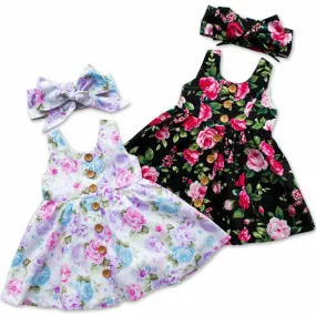 Pudcoco 2019 New Toddler Infant Kids Baby Girls Summer Floral Dress Princess Party Sleeveless Dresses Headband 2pcs 0-4Y