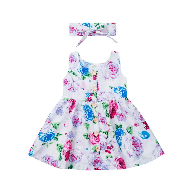 Pudcoco 2019 New Toddler Infant Kids Baby Girls Summer Floral Dress Princess Party Sleeveless Dresses Headband 2pcs 0-4Y