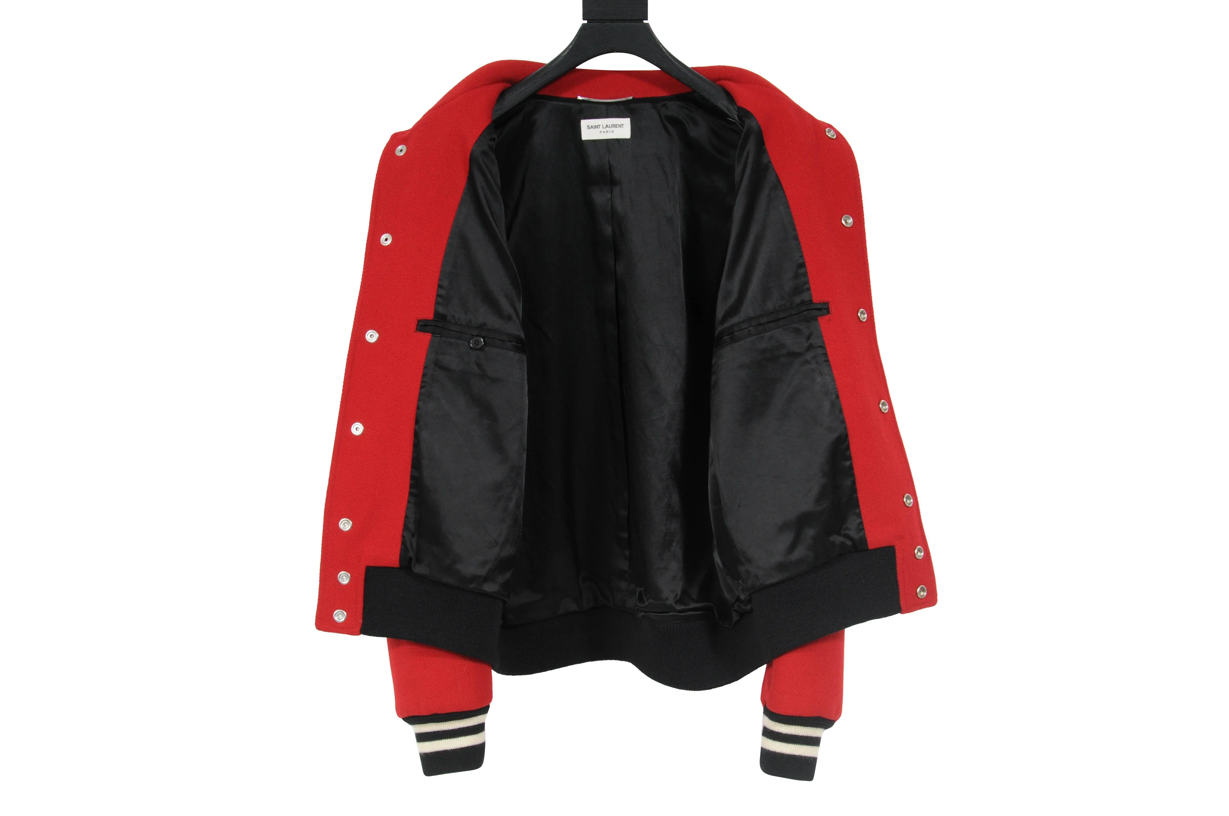 Red Leopard Print Wool Teddy Varsity Bomber Jacket