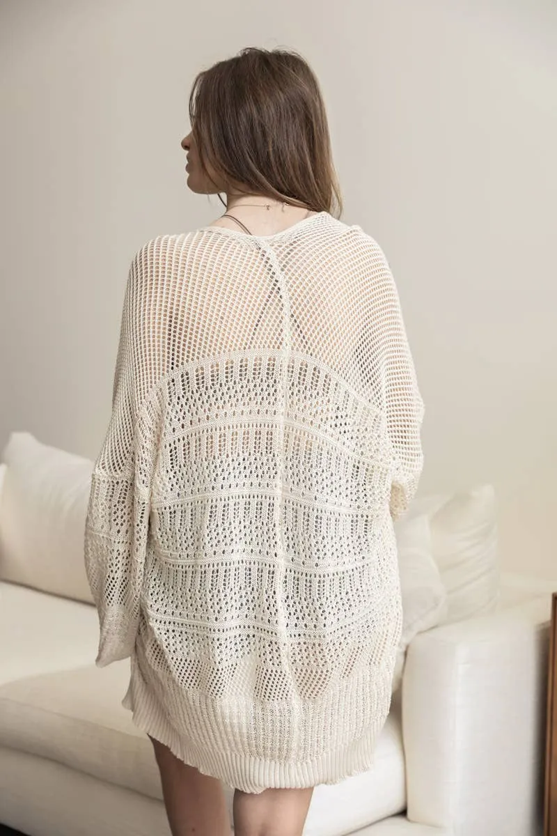 Relaxed Fit Netted Knit Cardigan