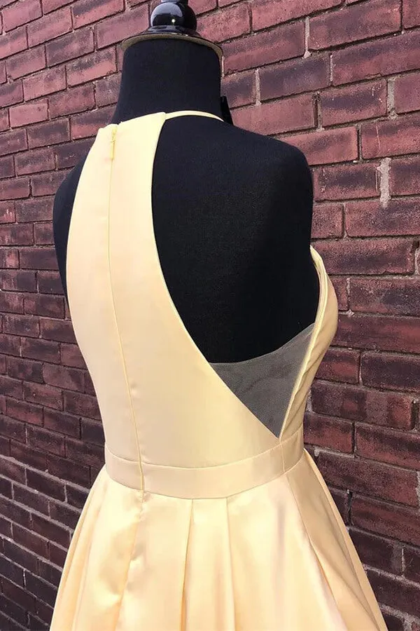 Simple Satin A-line Halter Floor Length Prom Dresses, Evening Dresses, SP993