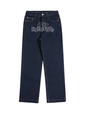 Sneakerhill Star Letter Print Jeans - 1594