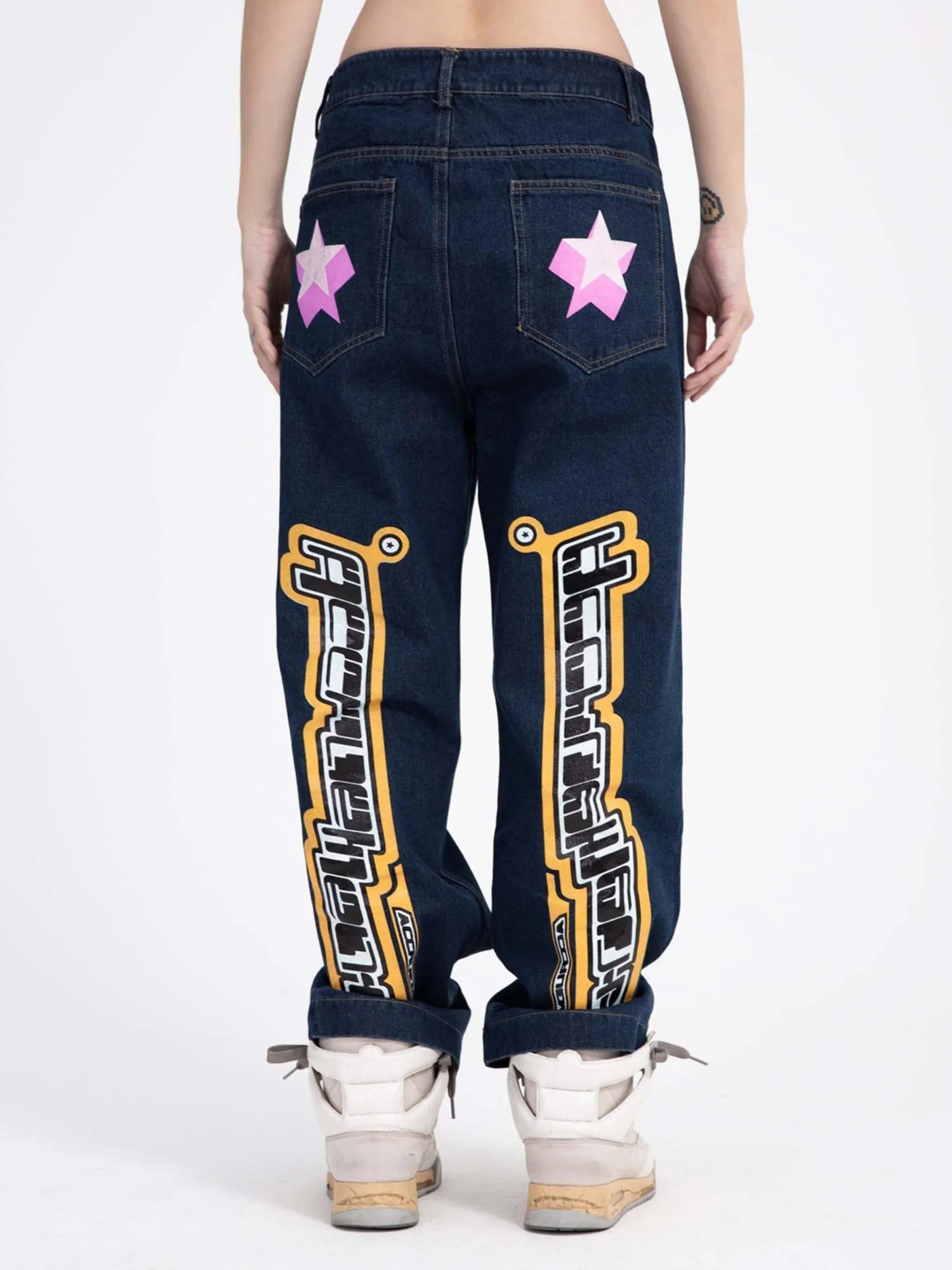 Sneakerhill Star Letter Print Jeans - 1594