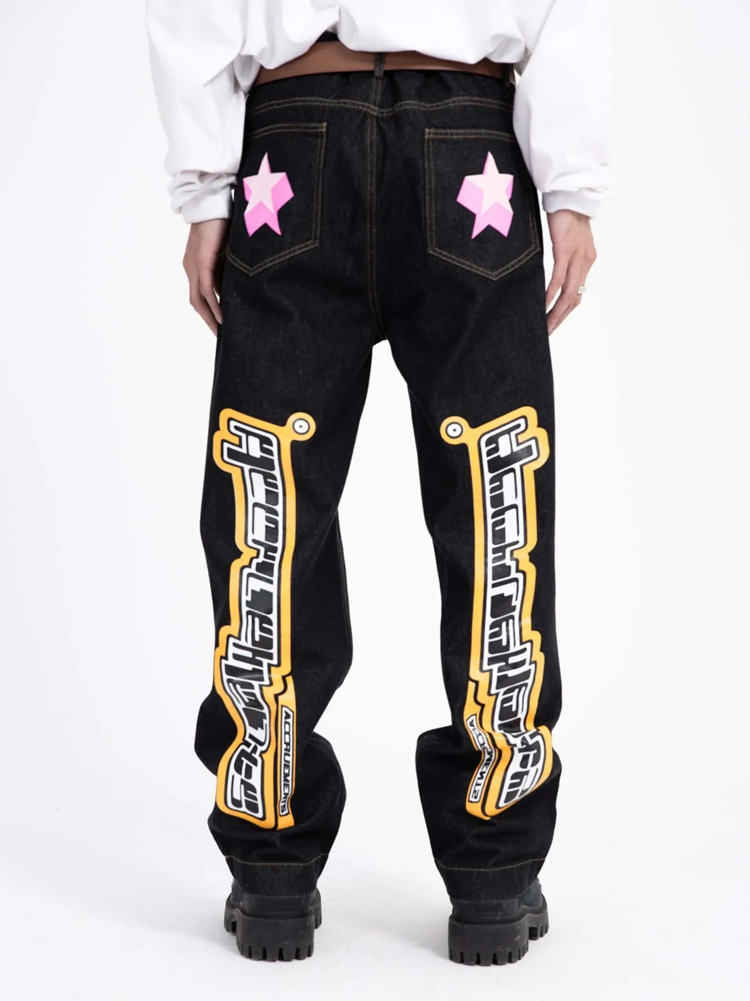 Sneakerhill Star Letter Print Jeans - 1594