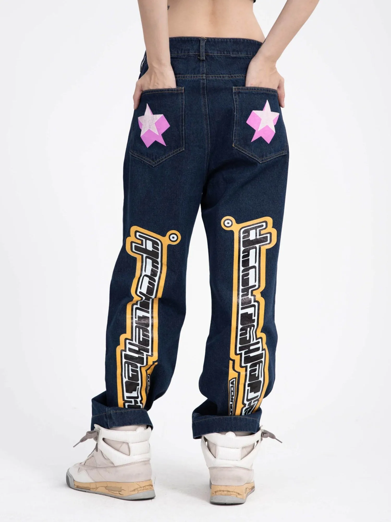 Sneakerhill Star Letter Print Jeans - 1594