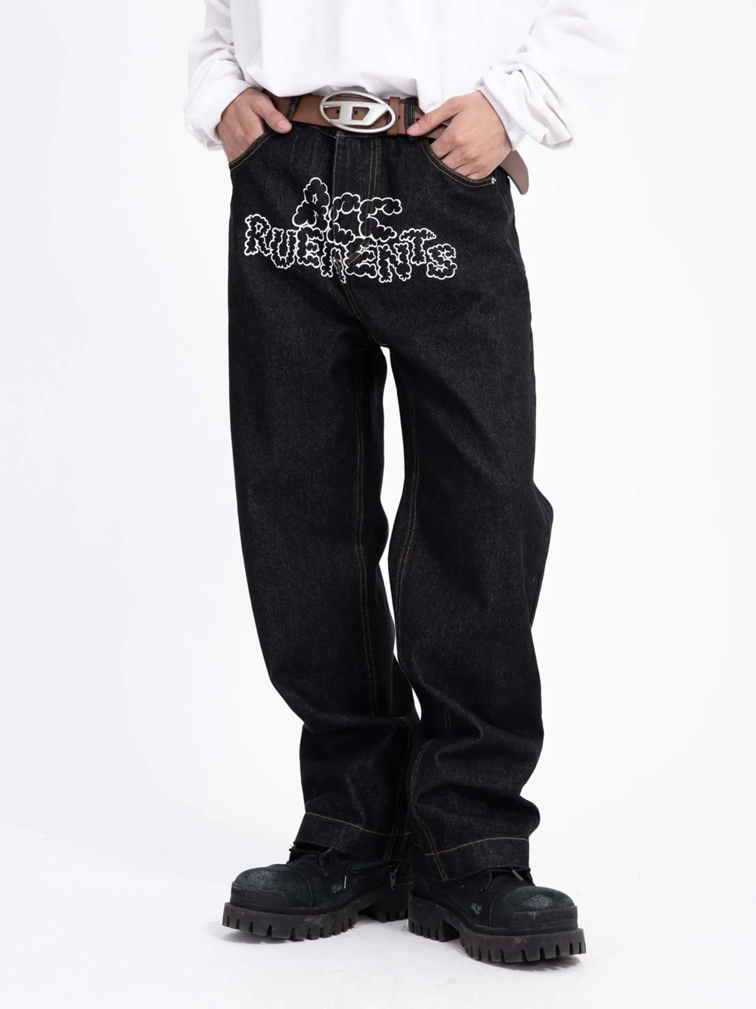 Sneakerhill Star Letter Print Jeans - 1594