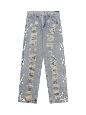 Sneakerhill Torn Side Straps Design Sense Jeans