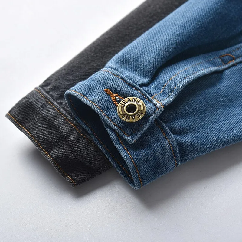 Spring And Autumn Fashion Patchwork Unisex Denim Coat Long-Sleeved Hole Children Outerwear