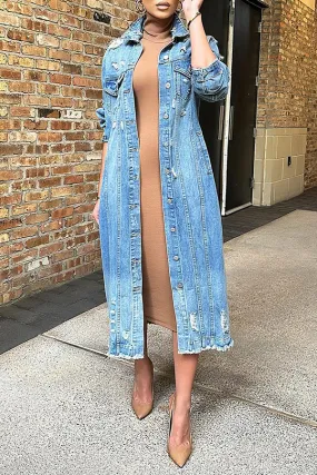 Stylish Single Breasted Ripped Denim Jacket