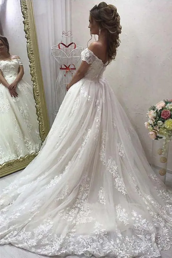 Tulle Lace Ball Gown Off-the-Shoulder Sweetheart Wedding Dresses, SW508