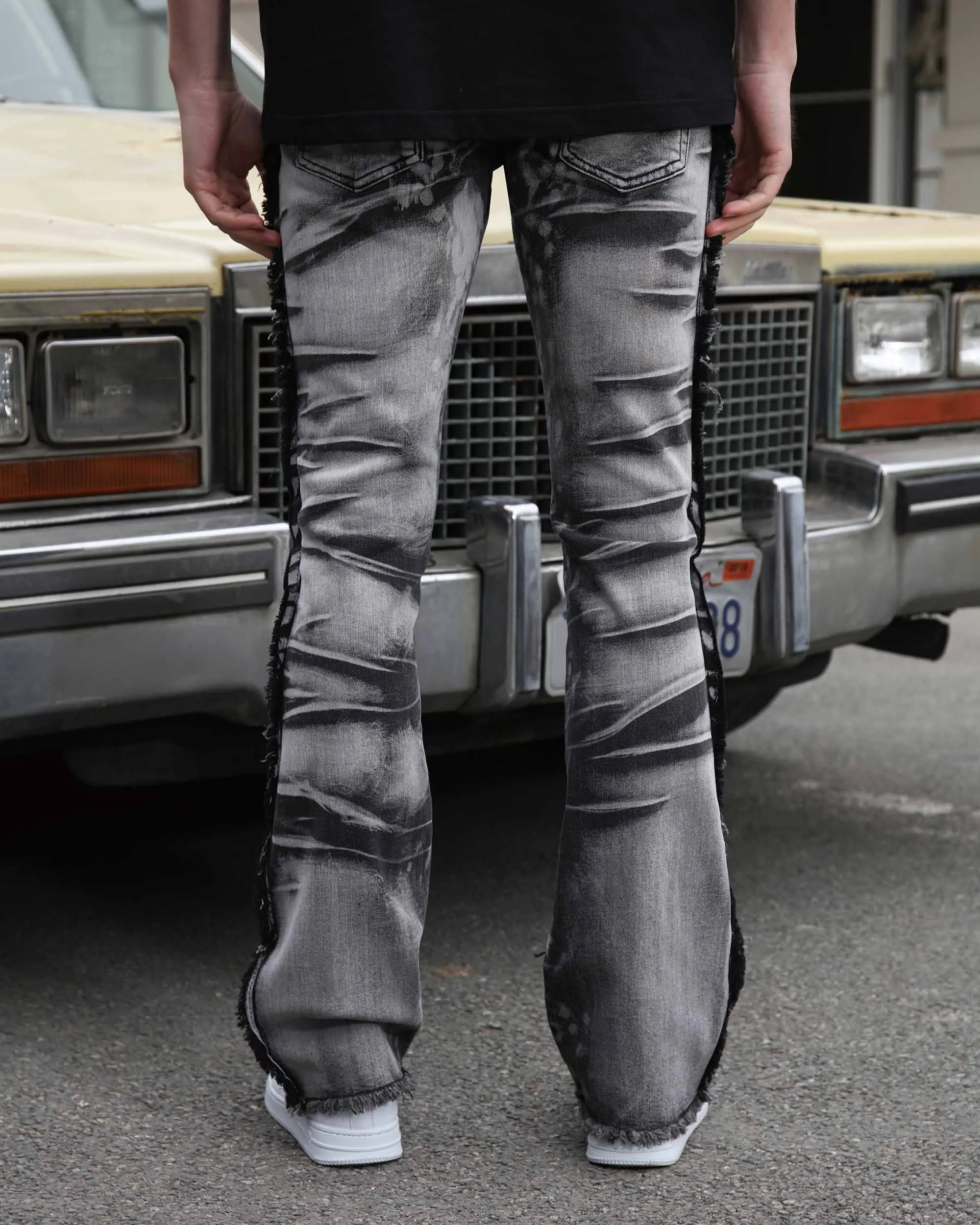 Vintage Black Stacked Jeans with Tassel Detailing