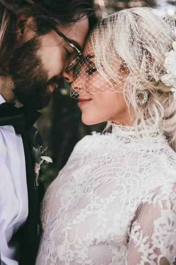 Vintage Sheath High Neck Long Sleeves Lace Wedding Dresses, Bridal Gown, SW529