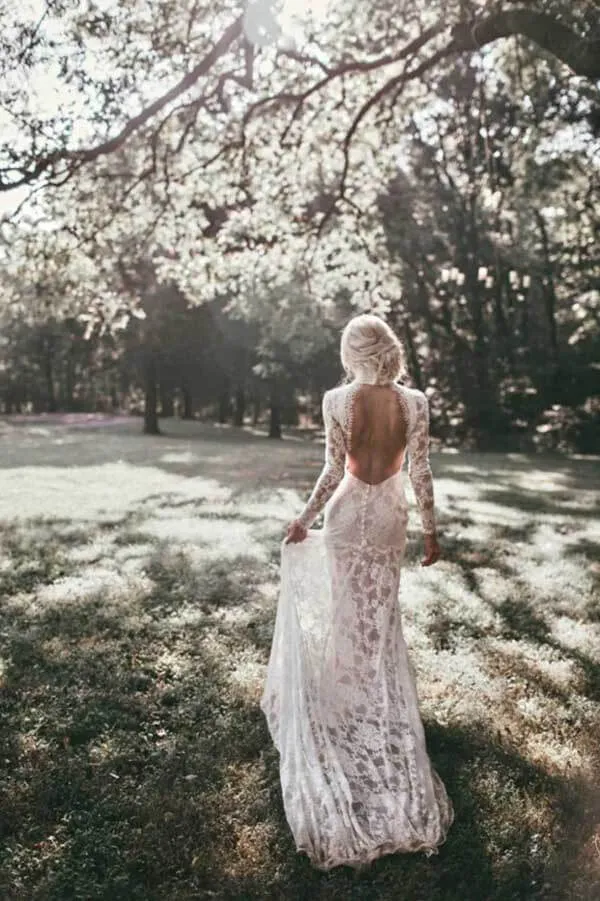 Vintage Sheath High Neck Long Sleeves Lace Wedding Dresses, Bridal Gown, SW529