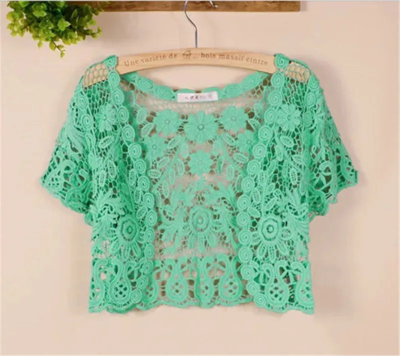 White Black Apricot Women Short Sleeve Shrug Bolero Lace Wedding Bridal Summer Jacket Elegant Lace Cape Knit Vest Vest Women