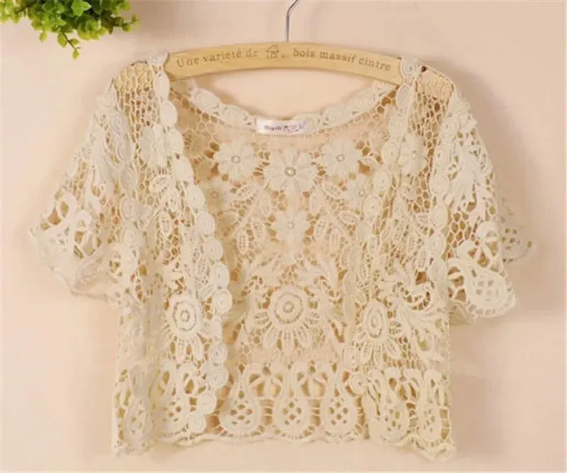 White Black Apricot Women Short Sleeve Shrug Bolero Lace Wedding Bridal Summer Jacket Elegant Lace Cape Knit Vest Vest Women