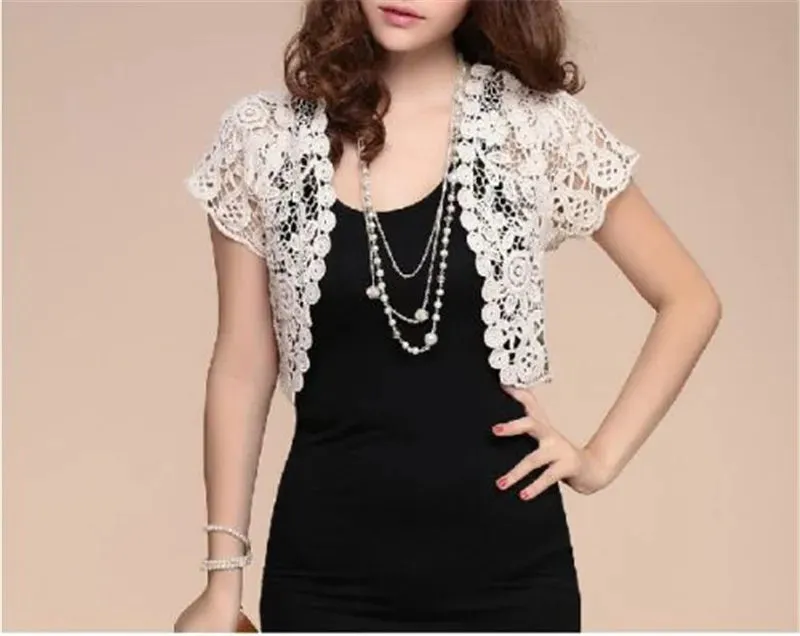White Black Apricot Women Short Sleeve Shrug Bolero Lace Wedding Bridal Summer Jacket Elegant Lace Cape Knit Vest Vest Women