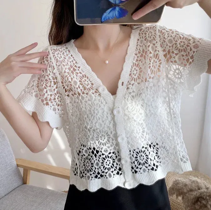 White Black Apricot Women Short Sleeve Shrug Bolero Lace Wedding Bridal Summer Jacket Elegant Lace Cape Knit Vest Vest Women