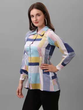 Women Multicoloured Relaxed Semi Sheer Checked Casual Shirt