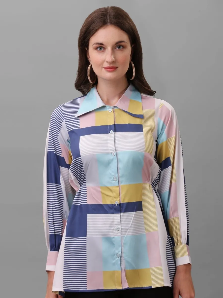 Women Multicoloured Relaxed Semi Sheer Checked Casual Shirt