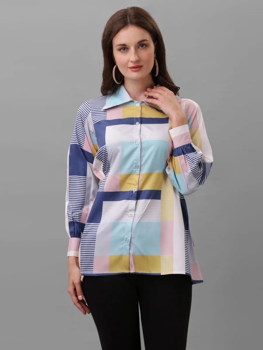 Women Multicoloured Relaxed Semi Sheer Checked Casual Shirt